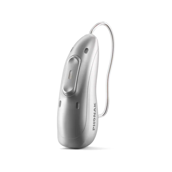 Phonak Audéo E90 Sphere işitme cihazı, gümüş gri renk seçeneği